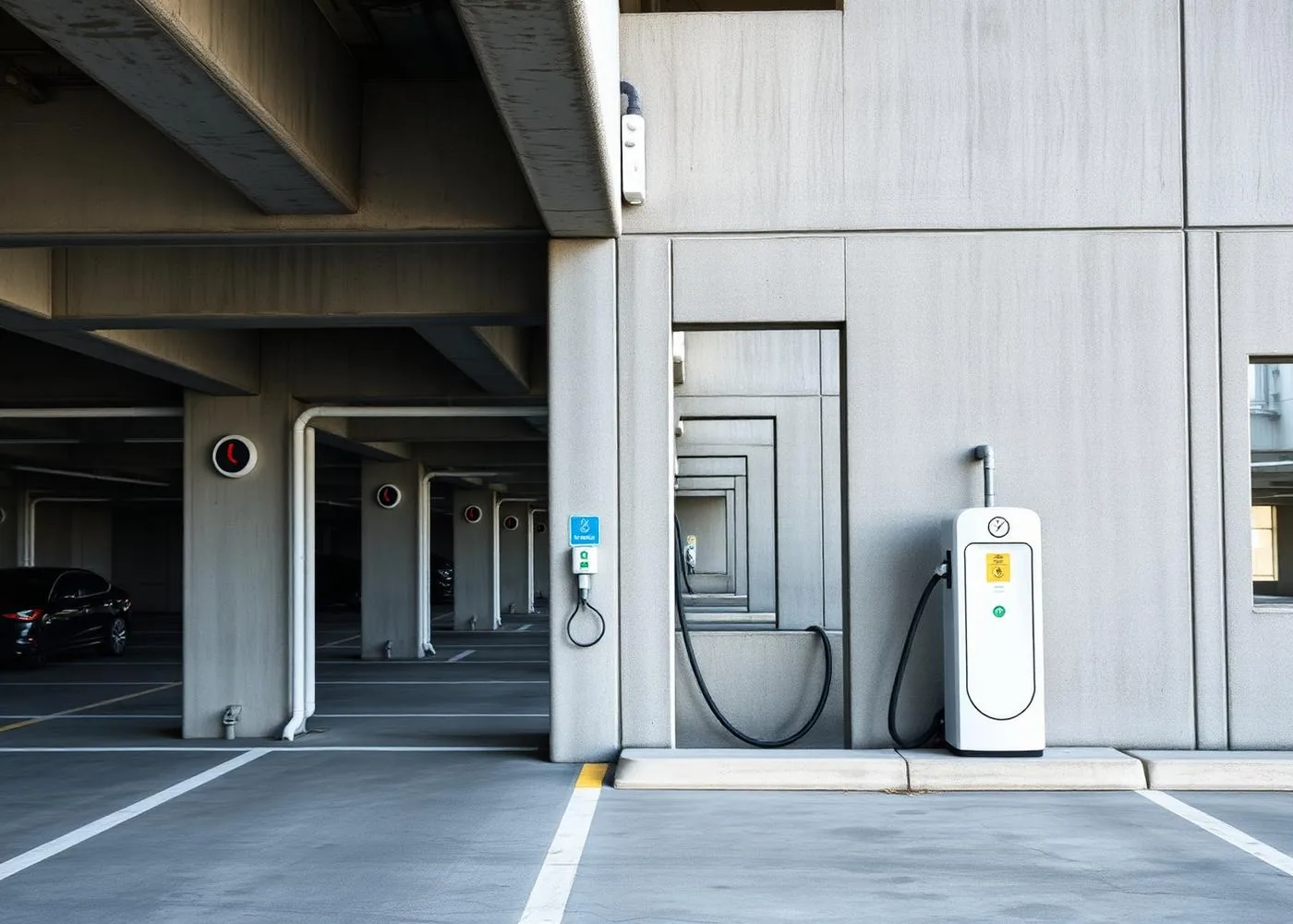 Commercial EV charging infrastructure in a modern building