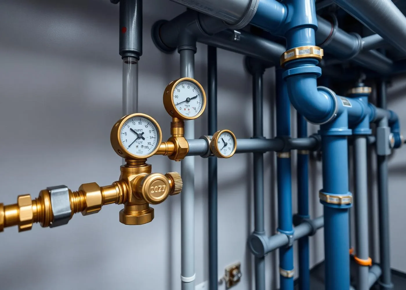 Commercial water meters, gauges and distribution piping