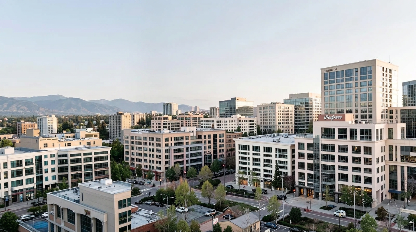 A varied district of commercial, multifamily and hospitality buildings