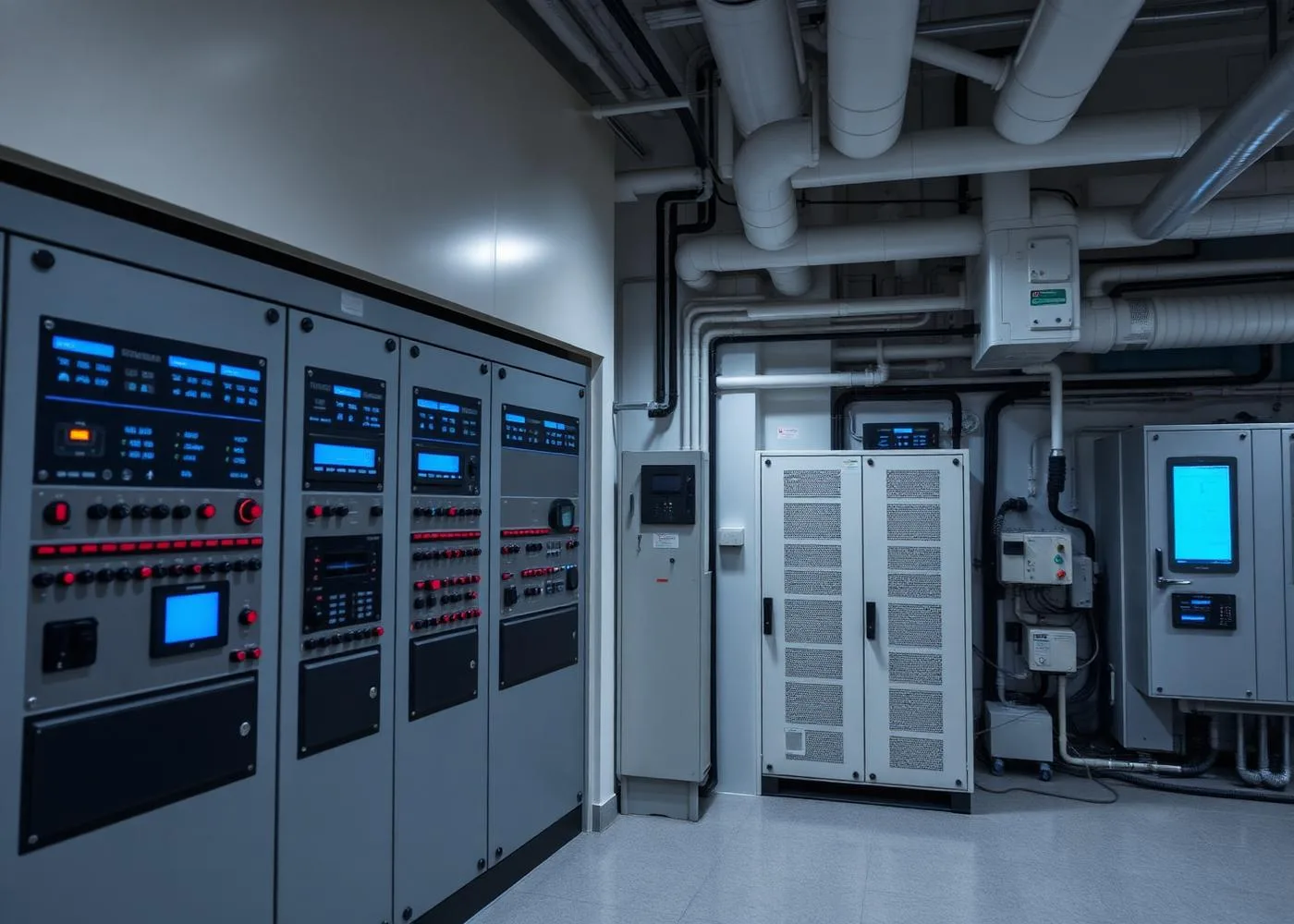 Facility engineer reviewing building systems and performance data