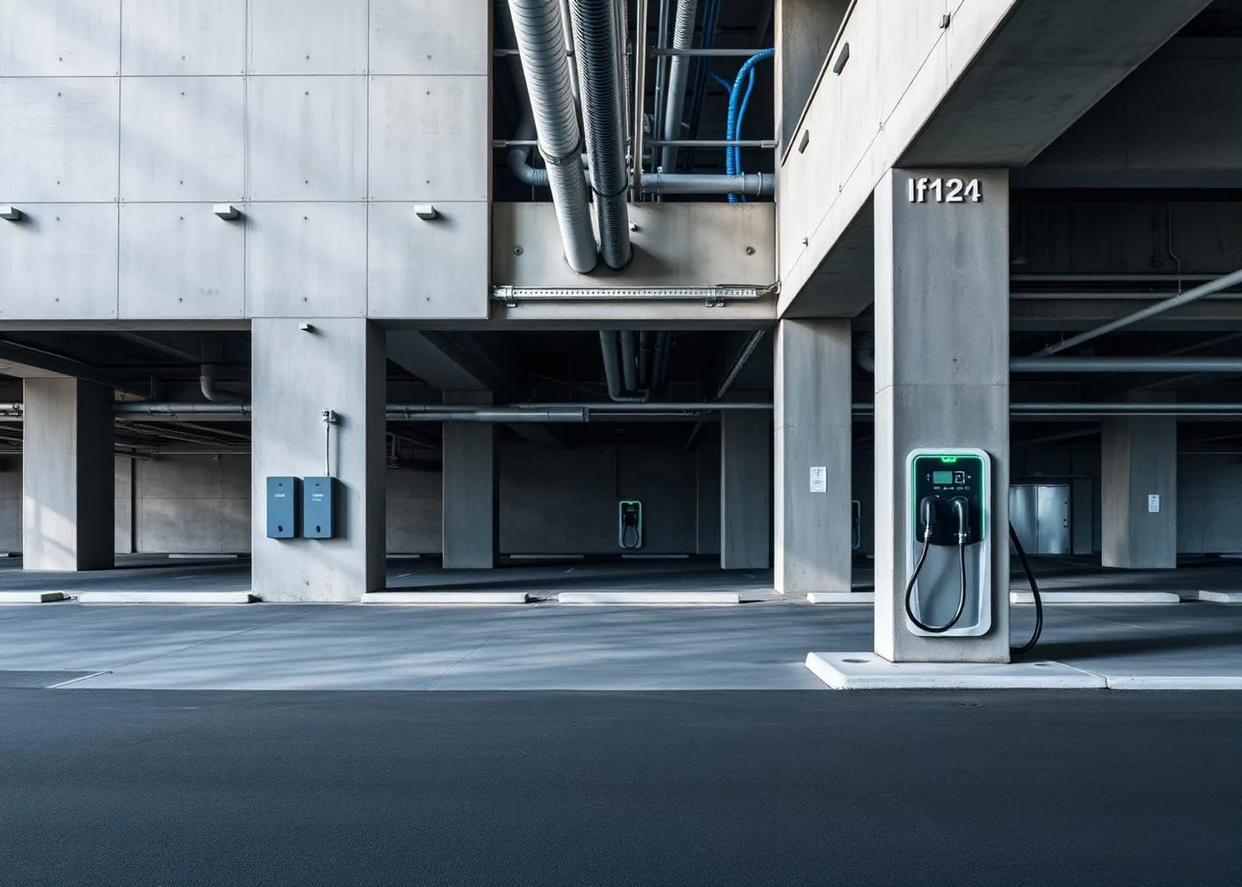 EV charging infrastructure integrated into a commercial building